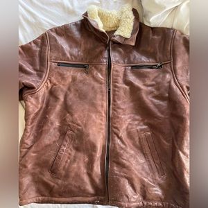 Brown fleece lined leather jacket